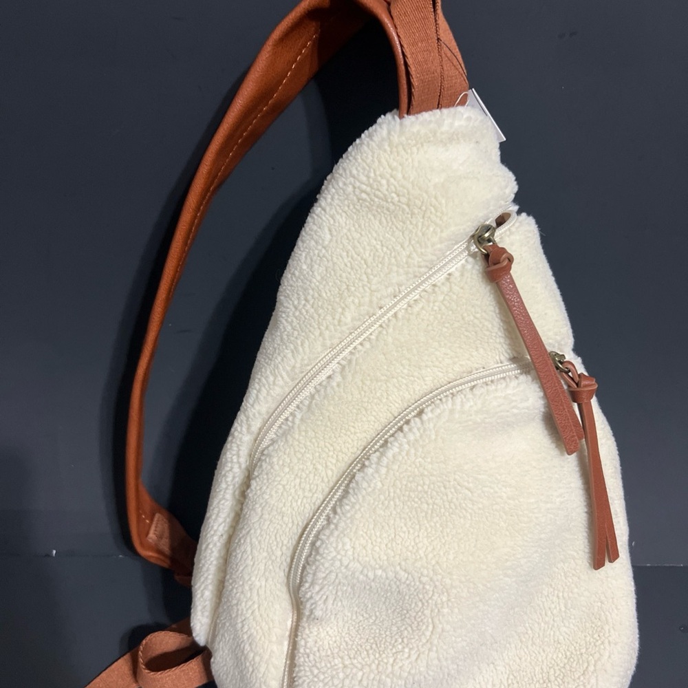 SHERPA Cream and Brown Women's Backpack Crossbody Purse